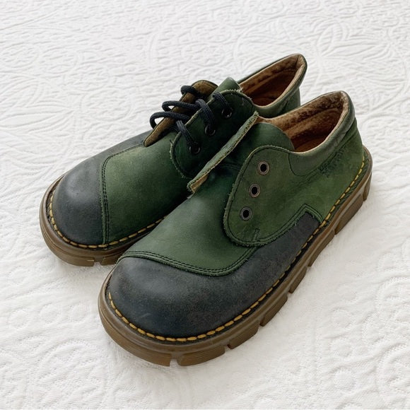 Vintage Dr. Martens Kids' Two Tone Leather Low Top Oxfords, Green / Black - Picture 1 of 8